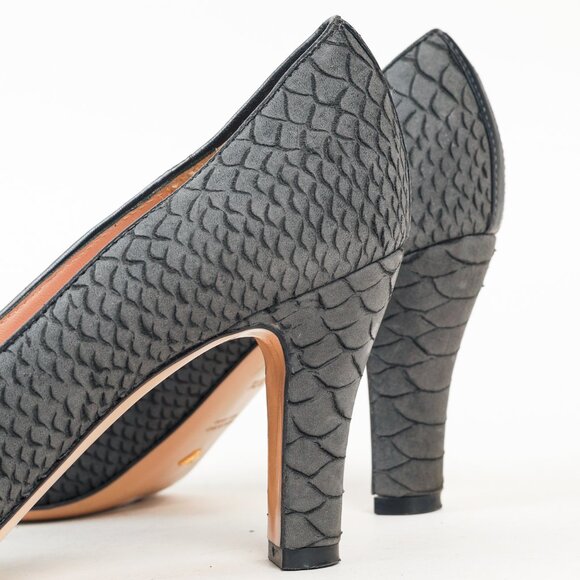 Emporio Armani Snake Stamped Grey Leather Pumps - Picture 8 of 9
